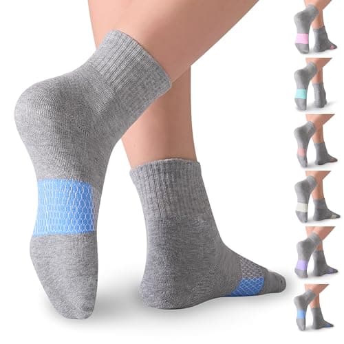 Mosithings Women's Mini Crew Socks Cotton Casual Calf Socks For Women Above Ankle Length 6 Pairs,Grey Mixed - Image 1