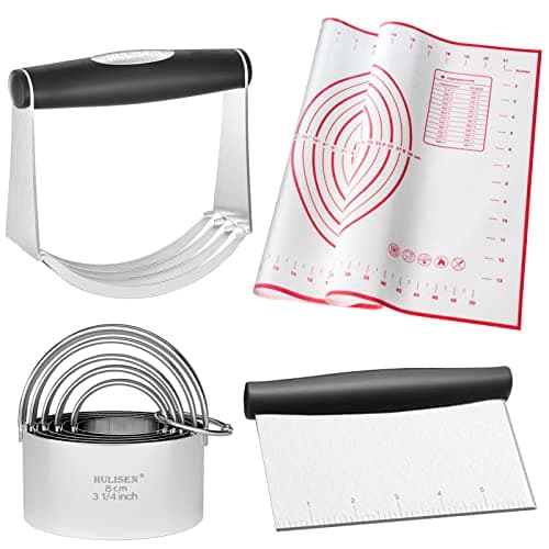 HULISEN Stainless Steel Biscuit Cutter Set, Silicone Mat, Pastry Scraper and Dough Blender, Sturdy & Long-Lasting with Ergonomic Rubber Grip, Professional Baking Dough Tools, Gift Package (4 Pcs/Set) - Image 1