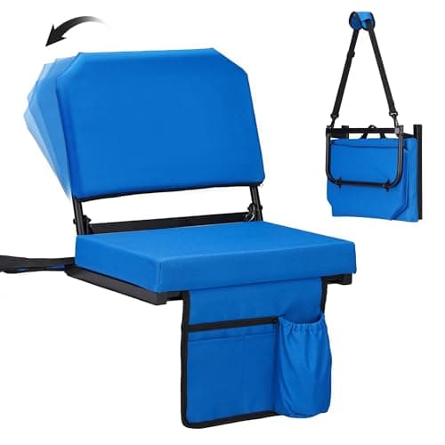 Dragosum Stadium Seats with Back Support Swivel, Bleacher Chairs with Shoulder Strap & Cup Holder, Upholstered Portable Folding Bleacher Seats