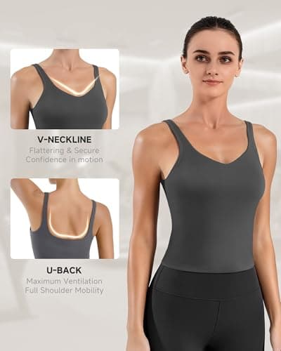 MXYMXY V-Neck Sports Bra Tank Top for Women Grey Sage - Thumbnail 2
