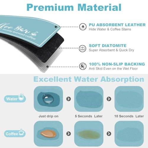 Findosom Dish Drying Mat, 12"x 20" Super Absorbent & Hide Stain Coffee Mat, Cuttable Drying Mat for Kitchen Counter, Coffee Bar Accessories, Under Dish Rack, Coffee Maker, Espresso Machine, Blue - Thumbnail 6