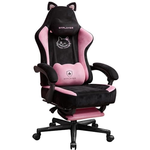 GTPOFFICE Cute Gaming Chair with Cat Ears,Ergonomic Computer Chair with Footrest Cat Paw Lumbar Support Comfortable Reclining Game Chair Desk Chair for Adult Teens, Soft Fabric, Pink Black - Image 1