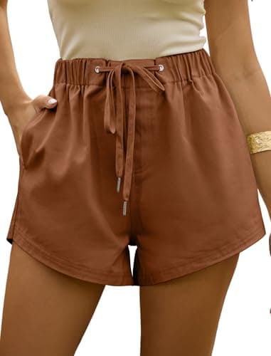 ZAFUL Women's Shorts Casual Comfy Cotton Shorts Drawstring Elastic Waist Beach Vacation Outfits Brick M - Image 1