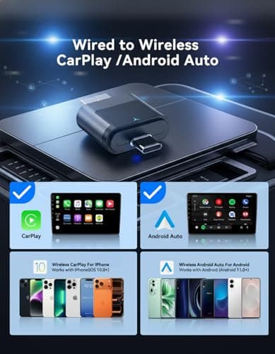 Hyphoon Wireless CarPlay and Android Auto Adapter, USB-A and USB-C Dual Connector Version, 2 in 1 Wireless Adapter for Factory Wired CarPlay Android Auto Cars, OEM Control Support - Thumbnail 4