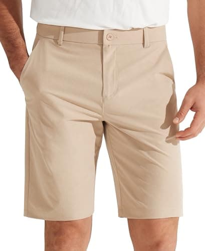 Libin Men's Golf Shorts 9" Work Dress Shorts Casual Flat Front Hybrid Short Lightweight Quick Dry Water Resistant, Khaki, Size 38 - Image 1