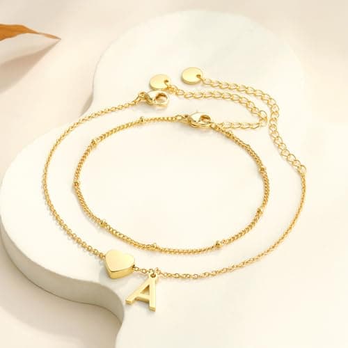 Decholly Initial Bracelets for Women Trendy, 18K Gold Plated Heart Initial F Bracelet Dainty Gold Bracelets for Women Trendy Jewelry Gifts - Thumbnail 5
