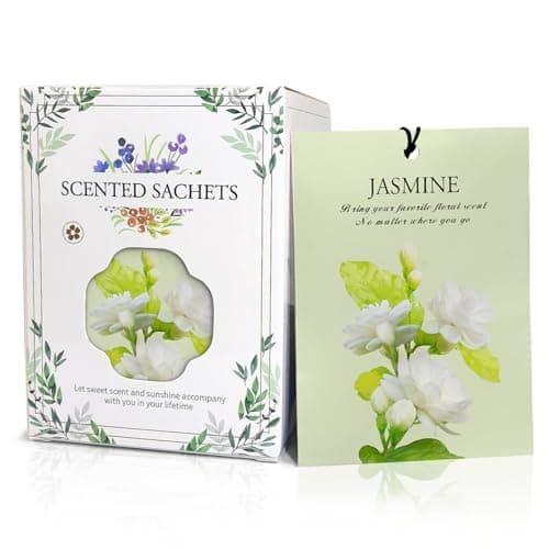 HOMELLAX Jasmine Scented Sachet Bags - 12 Pack Drawer & Closet Freshener, Long Lasting Odor Eliminator for Wardrobes, Cars & Storage, Home Fragrance Air Freshener Sachets - Image 1