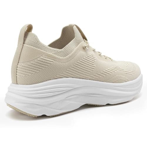Athlefit Women's Slip On Walking Tennis Shoes Hands Free Non sllip Lightweight Breathable Gym Workout Athletic Sneakers, Khaki, Size 9, AD01954 - Thumbnail 4
