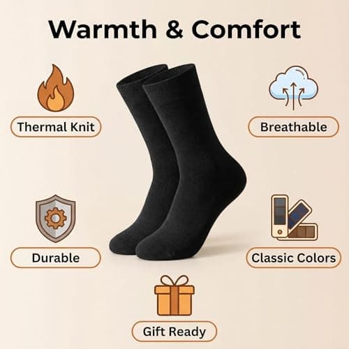 BSHITWO Soft Crew Socks for Men, Cozy Thick Cotton Blend Socks, Anti‑Slip Elastic Daily Socks, Year Round Indoor Lounge Socks, Ideal Gift for Men, 3 Pack - Thumbnail 4