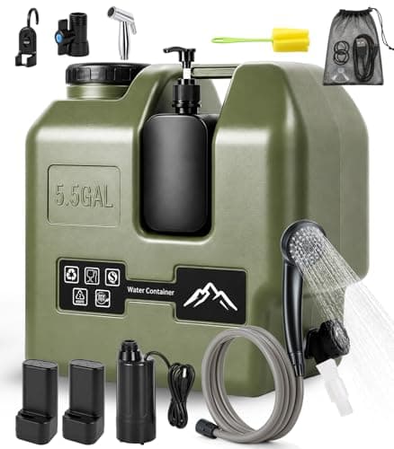 SUNCUCU Portable Shower for Camping with Water Jug, Electric Rechargeable Camping Shower, 5.5-Gal Food Grade Water Container IPX7 Waterproof Outdoor Camp Pump for Hiking Beach, Travel, Pet Bath