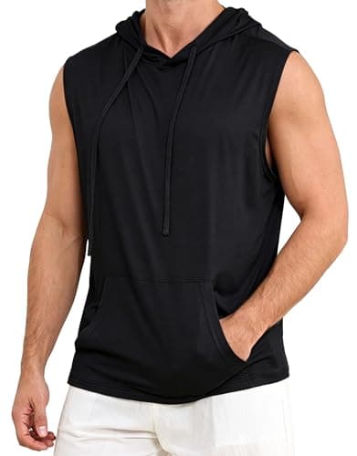 INVICTUSY Men's Sleeveless Hooded Tank Tops Workout Gym Shirts Muscle Cut Off Bodybuilding Hoodies Athletic Activewear T-Shirts Black - Image 1