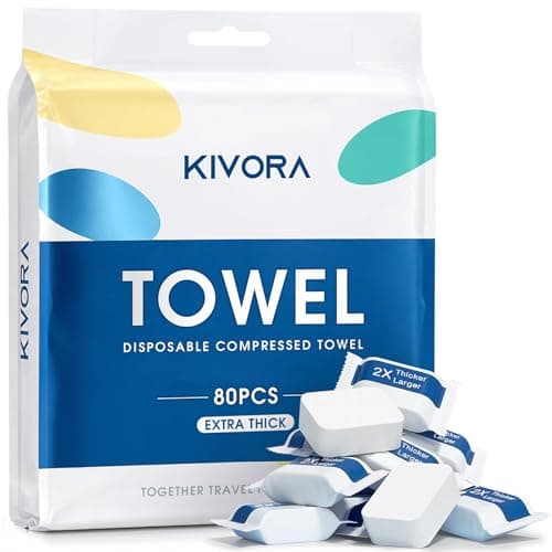 KIVORA Extra Thick Compressed Towel Tablets – Disposable Face Towels & Washcloths for Travel, Camping & Outdoor Use, 80 Pack Super Absorbent Cotton Towels for Emergency & Everyday Care