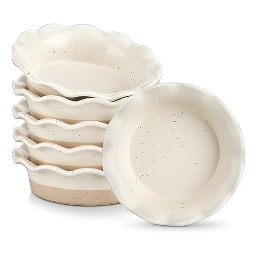 vancasso Mini Pie Pans Set of 6, 5.2 Inch Ceramic Deep Dish Pie Plates with Ruffled Edge for Baking, Microwave & Oven Safe, Cream Colored - Image 1