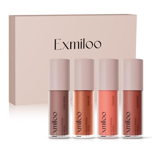 exmiloo Mini Lip Tint Stain Set - 4 Colors Liquid Lip Stain Kit for Matte & Glossy Finish, Multi-use Lip and Cheek Tint Set, Vegan & Cruelty-Free