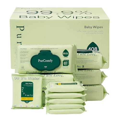 PurComfy Baby Wipes Unscented, 6 Flip-Top Packs + 6 Travel Pack Baby Wipes with Plant Based, Hypoallergenic for Sensitive Newborn Skin, Total 408 Count Wipes - Image 1