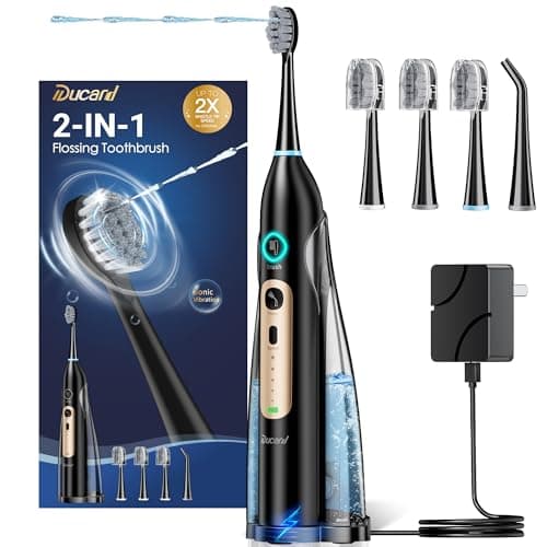 Electric Toothbrush with Water Flosser Combo, Professional Oral Care with 3 Brush Modes & 5 Water Pressure, Rechargeable Flossing Toothbrush for Adults Teeth Cleaning, Cordless for Home&Travel, Black - Image 1