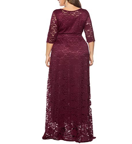 Eternatastic Womens Floral Lace 2/3 Sleeves Maxi Dress Evening Party Long Dress 4XL Dred - Thumbnail 2