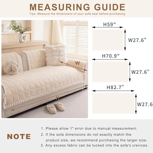 Eco-Ancheng Couch Cover for Dogs Pet Couch Cover for Sofa Washable Dog Sofa Covers Couch Protector for Cushion Fuzzy Non Slip Couch Slipcover with Elastic Straps for Pets, Dogs(Cream,1PC/27.6x70.9 in) - Thumbnail 4