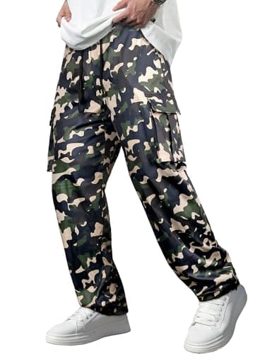 Comdecevis Men's Camo Cargo Pants Workout Joggers Stretch Sweatpants Hiking Drawstring Tactical Pants with Multi Pockets 42w - Image 1