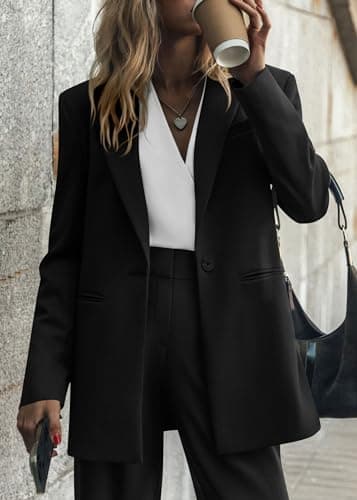 KIRUNDO Women Suits 2 Piece Set Business Casual Dressy Oversized Blazer Jacket and Wide Leg Dress Pantsuits Formal Outfits(Black, X-Large) - Thumbnail 4