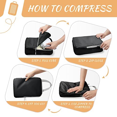 WOOMADA Compression Packing Cubes for Suitcases Travel Essentials 8 Set Expandable Travel Bags Organizer for Luggage(black) - Thumbnail 5