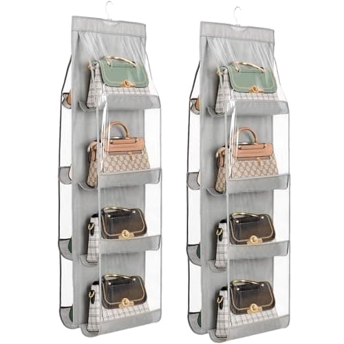 ZB.soar Handbag Purse Organizer,2 Packs Enlarged 8 Pockets Crystal Clear Dust Proof Purse Organizer Closet,Washable Wardrobe Closet Organizer for Handbags Purse (Gray) - Image 1