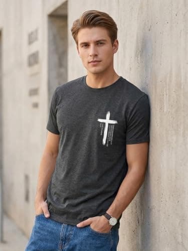 Christian Shirts for Men Jesus Faith Cross Religious Sayings Tshirt Vintage Bible Verse Inspirational Tee Tops Darkgrey1 XL - Thumbnail 4