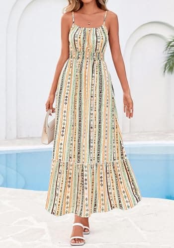 BTFBM Summer Dresses for Women 2026 Sundresses Sleeveless Spaghetti Strap Boho Beach Vacation Outfits Spring Maxi Dress(Print Green Yellow, XX-Large) - Thumbnail 2
