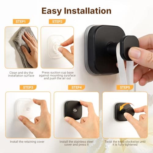 Zrpot 3 PCS Suction Cup Hook for Shower, Suction Cup Hooks for Shower, Door Hooks for Hanging Robe Loofah Removable Wall Hooks for Kitchen Glass Window Black - Thumbnail 6