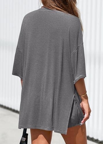 KIRUNDO 2 Piece Sets for Women Summer Lounge Sets Casual Oversized Tshirts Shorts Matching Airport Travel Outfits Postpartum(Dark Grey, X-Large) - Thumbnail 2