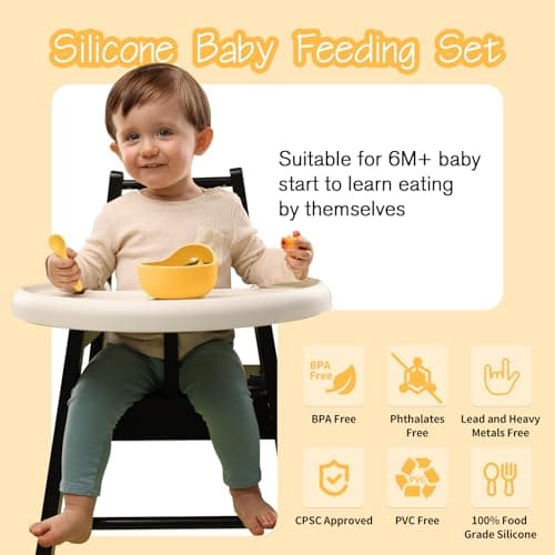 Baby Led Weaning Supplies, 17 Piece BPA-Free Silicone Feeding Set, Eating Essentials Baby Utensils with Suction Plate and Bowl, Pocket Bib, Sippy Cup with Lid, for 6+ Months, Yellow - Thumbnail 3