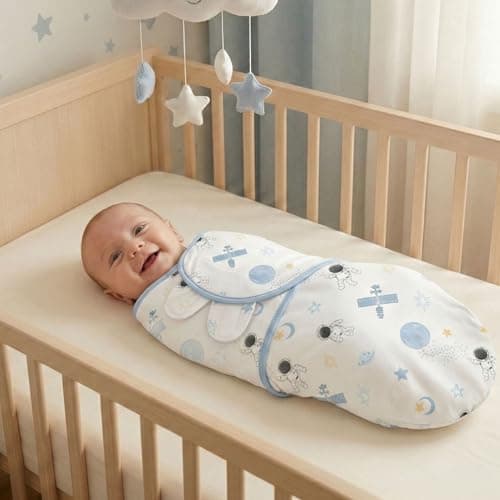 GLLQUEN BABY 3-Pack Baby Swaddle Sack for Newborns 0-3 Months, Adjustable Swaddle Wrap to Prevent Startle Reflex, Soft Breathable Sleep Sack for Boys & Girls, Space & Moon Pattern, Baby Essentials - Thumbnail 3