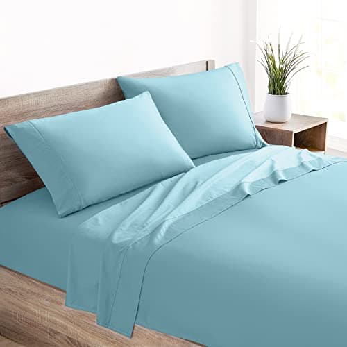 Mellanni 400 Thread Count Cotton Sateen Bedding Set - 4 Piece Bed Sheets Set - Fits Mattresses up to 16" Deep - Cooling Sheet for Hot Sleepers (Full, Light Blue) - Image 1