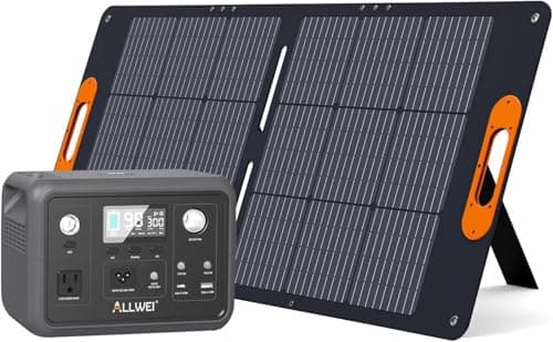 ALLWEI 300W Solar Generator with 100W Solar Panel Included, 256Wh Portable Power Station with AC Outlet USB Port, Solar Powered Battery Generator for Outdoor Camping, Home Backup, Power Outage