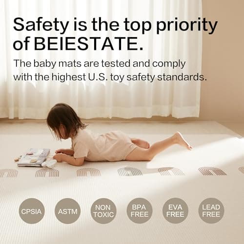 BEIESTATE Baby Play Mat for Crawling & Tummy Time, 79" x 55" Rollable Floor Mat, 0.6" Thickened XPE Foam, Seamless Waterproof Non-Slip Reversible Design for Babies, Toddlers & Kids - Thumbnail 3