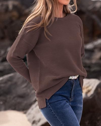 BTFBM Trendy Winter Sweater Christmas Sweater Long Sleeve Loose Fit Maternity Sweater Pullover Jumper Tops(Coffee,Small) - Thumbnail 6