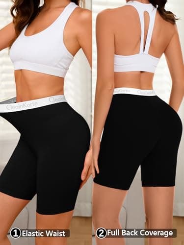 CleainKorte Womens Boy Shorts Underwear Cotton Anti Chafing Boxers Briefs High Waisted Boyshorts Panties Strech 3 Pack Black M - Thumbnail 2