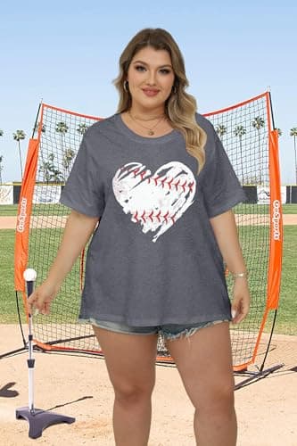 BLANCHES Plus Size Baseball Shirts Women Baseball Mom Tshirts Heart Graphic Softball Tee Game Day Short Sleeve Tops - Thumbnail 2