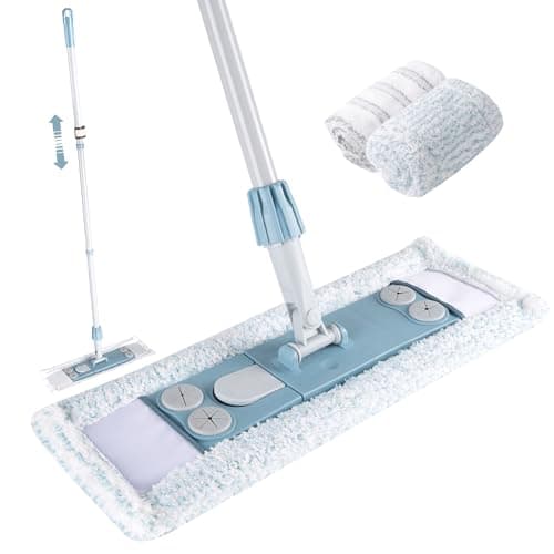 Homilifibra Dust Mop for Floor Cleaning,Magnetic Floor Flat Mop with 2 Washable Pads -Extendable 64‘’ Iron Handle for Hardwood Tile Marble Laminate Floors,Blue&Gray - Thumbnail 2
