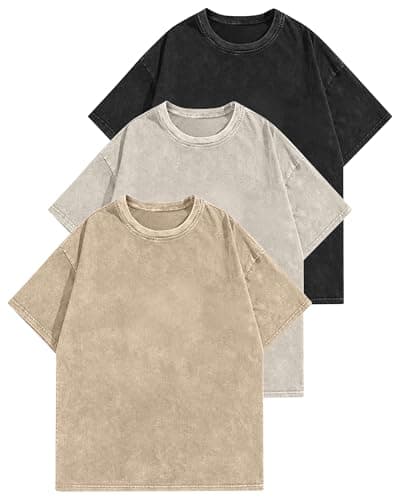 Aiyino Women's Oversized Cotton T-Shirts 3 Pack Vintage Washed Loose Fit Short Sleeve Crew Neck Casual Basic Tee Apricot/Khaki/Black XXL - Image 1