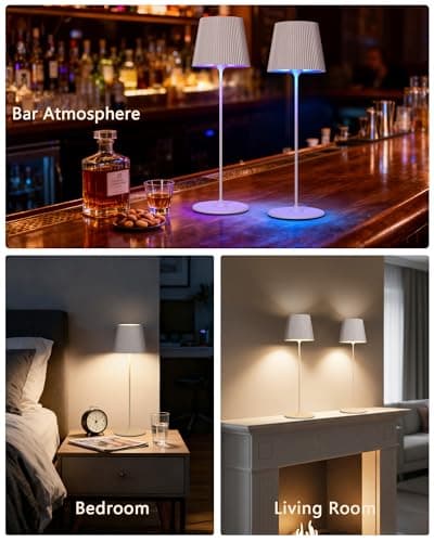 2 Pack Cordless Table Lamp,Portable RGB LED Desk Lamp,5000mAh Battery Powered,with Touch and Remote Control,Suitable for Dining Room,Bedroom, Outdoor,Coffee Shop,Night Light,Rechargeable (White) - Thumbnail 6