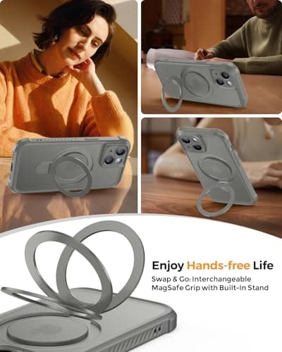 MOCCA Design for iPhone 15 Case with Magnetic Invisible Stand [Full Camera Protection] [Compatible with Magsafe] Military Drop Shockproof Translucent Matte Phone Case Cover 6.1",Titanium Gray - Thumbnail 4