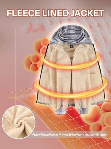 ZITY Men's Zipper Hoodies Flannel Shirt Jacket Plaid Cotton Hoodie Berber Lined Polyfill Insulated - Thumbnail 4