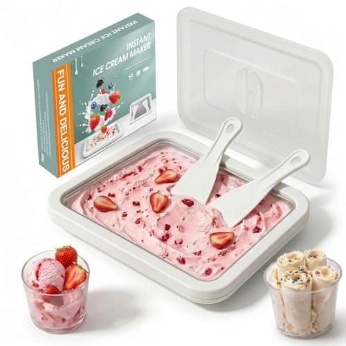 Rolled Ice Cream Maker Kit, At Home Ice Cream Roller Maker Machine with Instant Freeze Tray with Lid & 2 Spatulas, roll ice cream maker for Family Activities, Frozen Yogurt Machine