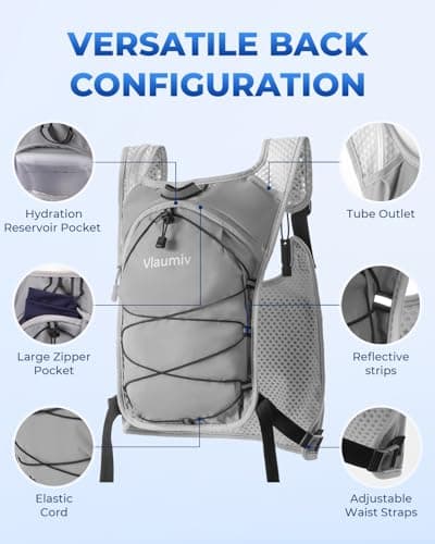 Running Vest for Women Men, Hydration Water Backpack with Adjustable Straps, Lightweight & Breathable Design, Reflective Chest Pack with 2L Water Bladder, Ideal for Running, Hiking and Cycling, Grey - Thumbnail 3