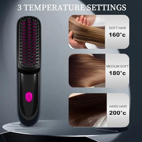 Go Brush Pro 2026, Portable Straightener Brushs for Travel, with LCD Temperature Display, Fast Heating Cordless Mini Hair Brushs (Black) - Thumbnail 3