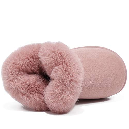 KEESKY Toddler Girl Boots Suede Cute Warm Fur Lined Winter Shoes for Toddler Size 3.5 M Pink - Thumbnail 3
