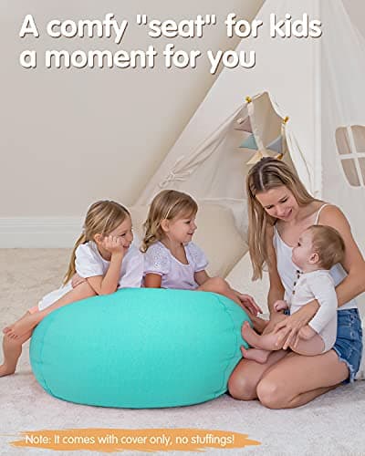 Aubliss Stuffed Animal Bean Bag Storage Chair, Beanbag Covers Only for Organizing Plush Toys, Turns into Bean Bag Seat for Kids When Filled, X-Large 48"-Canvas Solid Aqua - Thumbnail 6