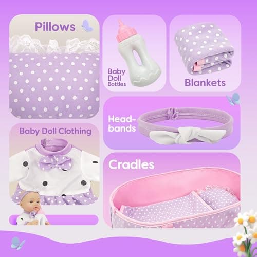 SMILESSKIDDO Baby Doll with Accessories, 12" Dolls Playset with Washable Carrier Bassinet Bed, Bottle, Blanket, and Pillow, Soft Body Baby Dolls for 2+ Year Old Girls - Thumbnail 3