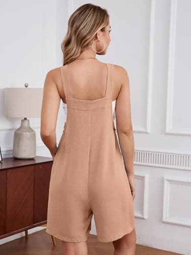 Heymoments Short Overalls Jumpsuits Rompers for Women Peach Puff Medium Casual Maternity Summer Comfy Ladies Loose Fit Dressy Wide Leg One Piece Sleeveless Grils Bib Baggy Pants with Pockets - Thumbnail 4